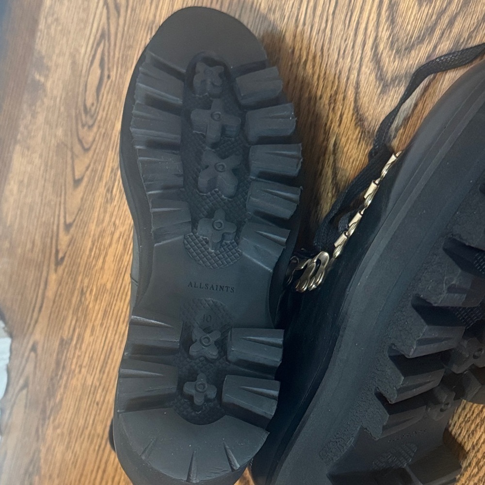 All Saints Wanda Lug Sole Black Leather Combat Boots 40/10 - Picture 16 of 16